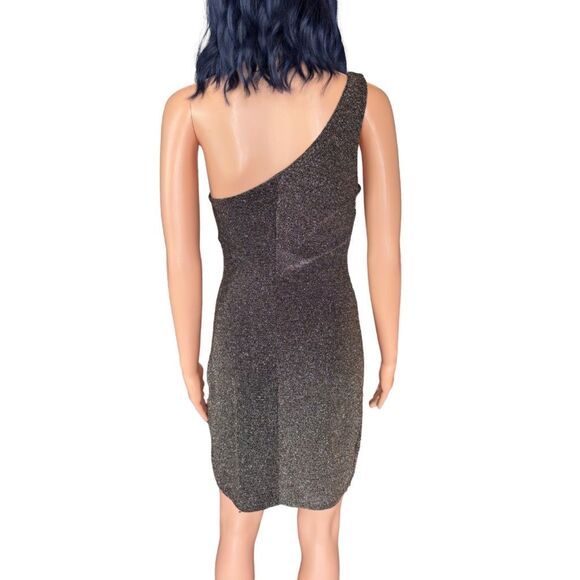 Emerald Sundae Metallic Black One Shoulder Dress Large Juniors Sparkle Bodycon - Picture 5 of 7